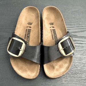 Women’s 100% Authentic Birkenstock’s. Gold Big Buckle Madrid, Black